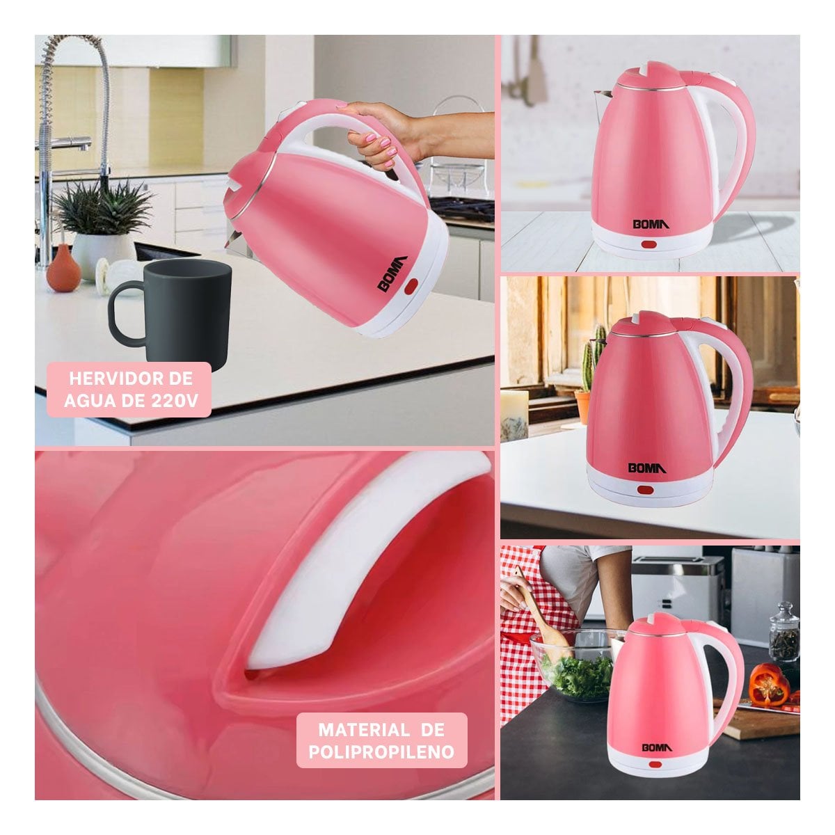 HERVIDOR PEQUEÑO 2L ROSADO PARA COCINA Y OFICINA YSTICKY - 2