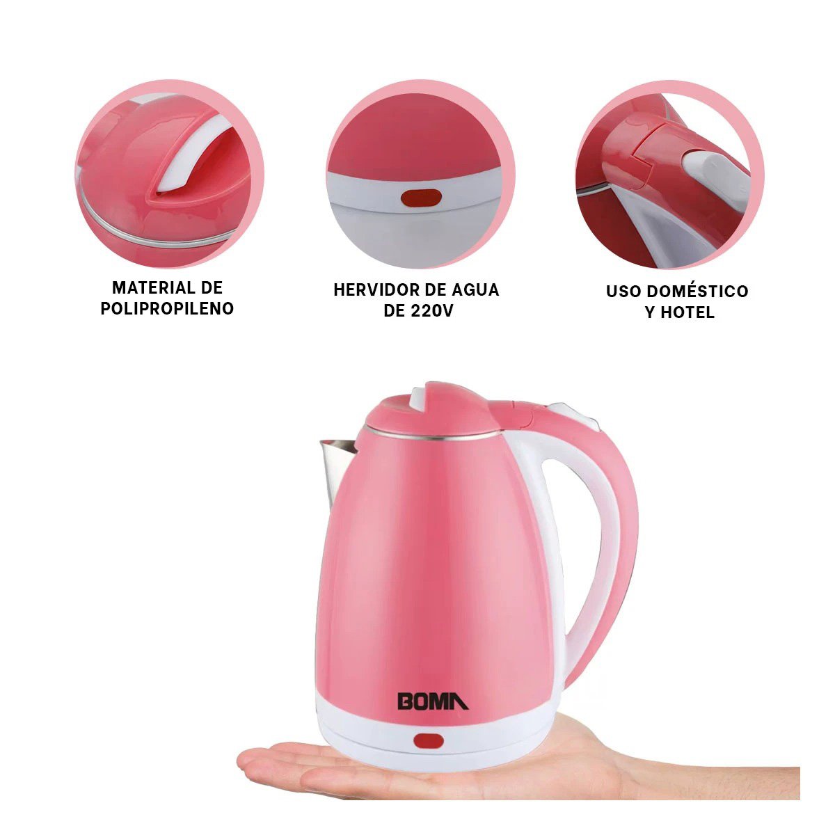 HERVIDOR PEQUEÑO 2L ROSADO PARA COCINA Y OFICINA YSTICKY - 5