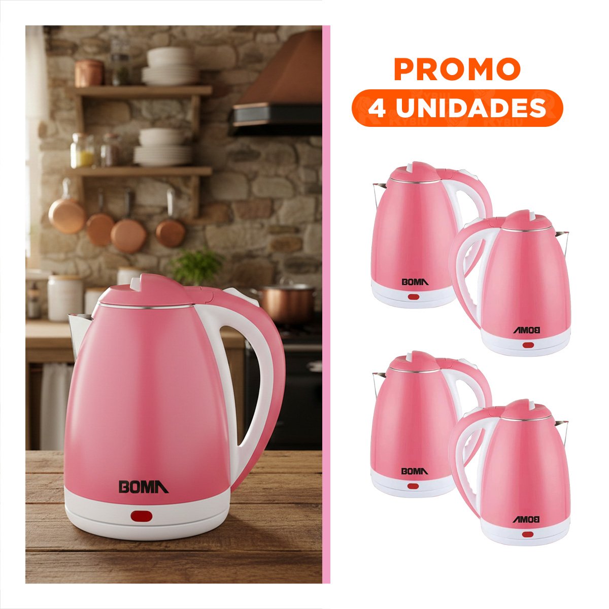 PACK4 CALENTADOR MODERNO 2L ROSADO PARA AGUA RAPIDA Y SEGURA - 1