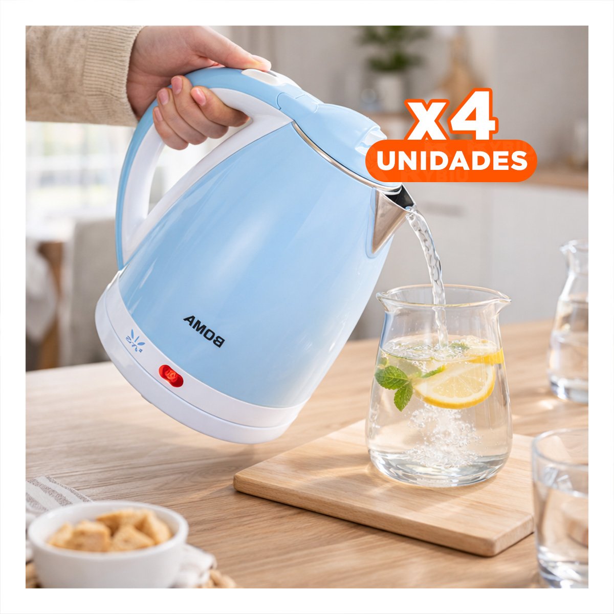 PACK4 CALENTADOR PEQUEÑO 2L CELESTE PARA COCINA Y OFICINA YPAPEL REGALO - 1