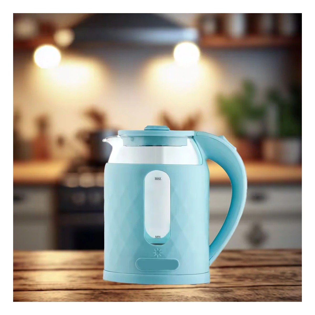 PACK4 KETTLE ELECTRICO DE VIDRIO PORTATIL 2L CELESTE CON ESTILO MODERNO YPAPEL REGALO - 5