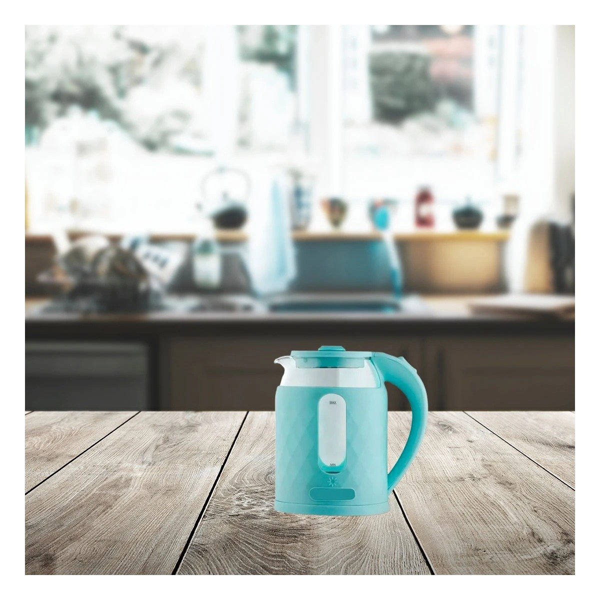 PACK4 TETERA DE VIDRIO ELECTRICA PORTATIL 2L PARA COCINA Y CAFE COLOR CELESTE YREGALO STICKER - 5