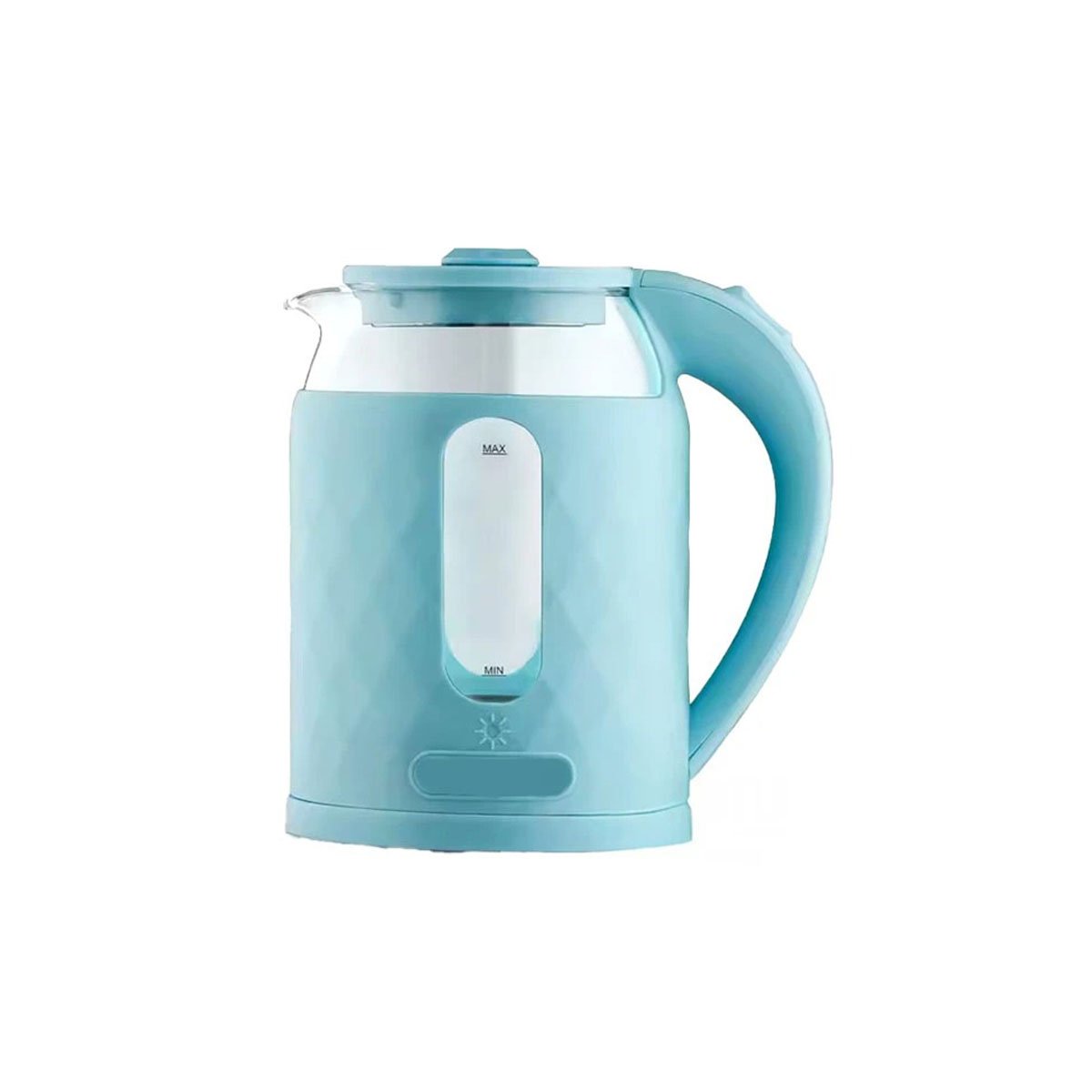 TETERA ELECTRICA PORTATIL DE VIDRIO COLOR CELESTE 2L PARA OFICINA Y CASA YREGALO STICKER - 1