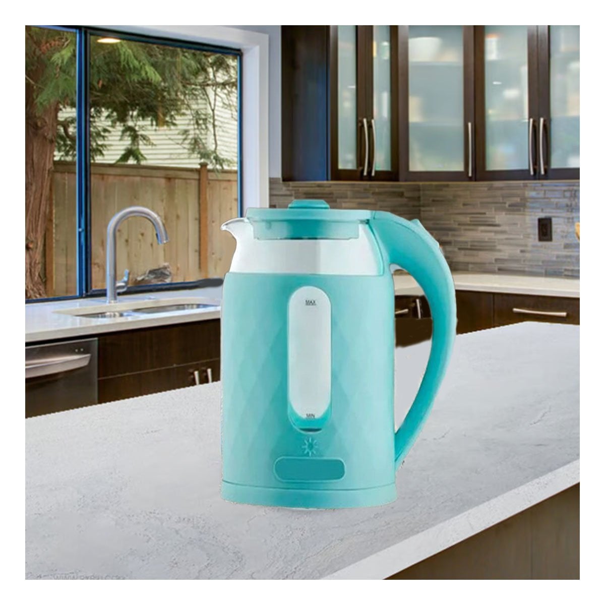HERVIDOR PORTATIL DE VIDRIO ELECTRICO 2L PARA COCINA Y CAFE COLOR CELESTE - 3