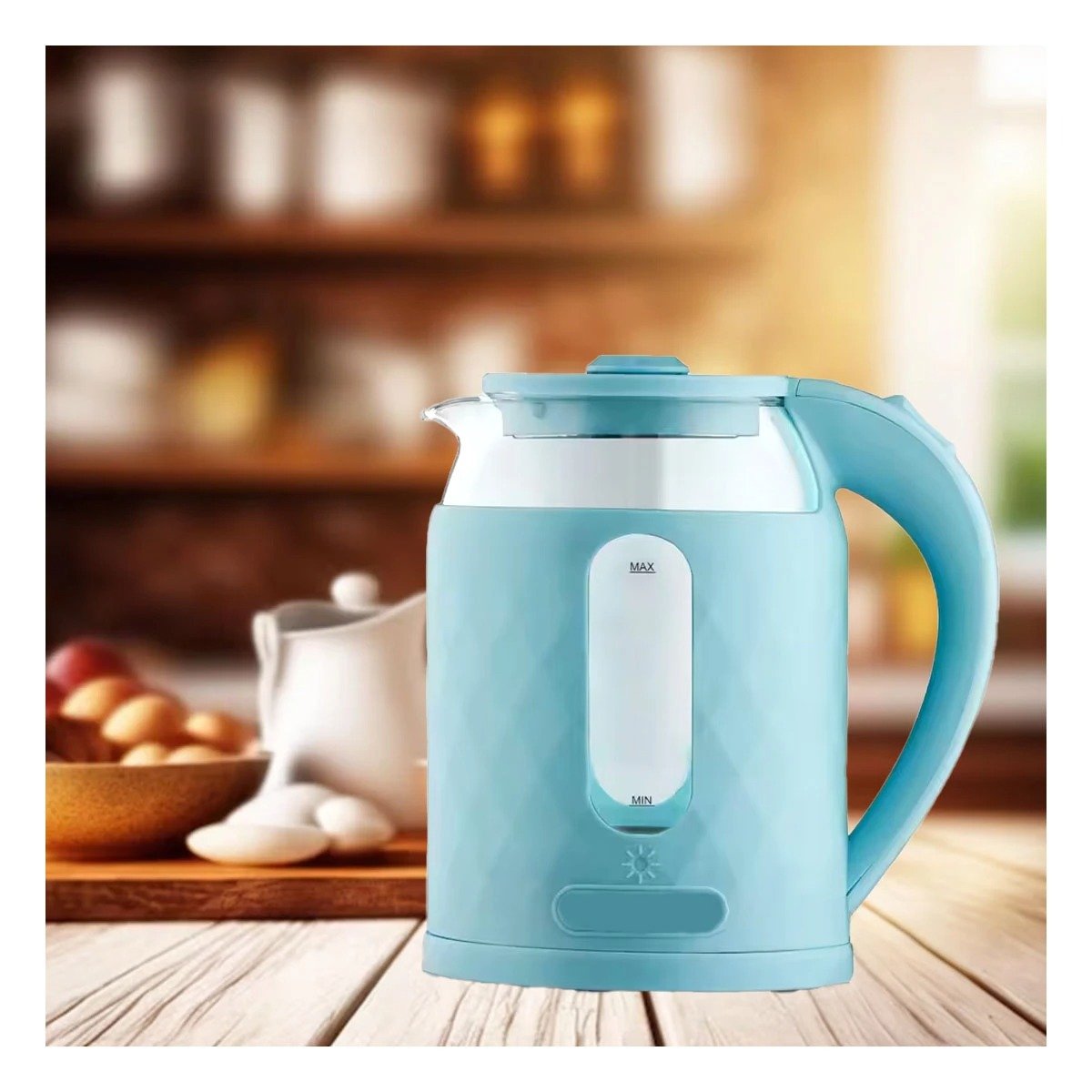 HERVIDOR PORTATIL DE VIDRIO ELECTRICO 2L PARA COCINA Y CAFE COLOR CELESTE - 5