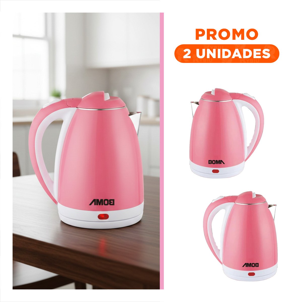 PACK2 CALENTADOR COMPACTO 2L ROSADO CON DISEÑO MODERNO Y PRACTICO YREGALO STICKER - 1