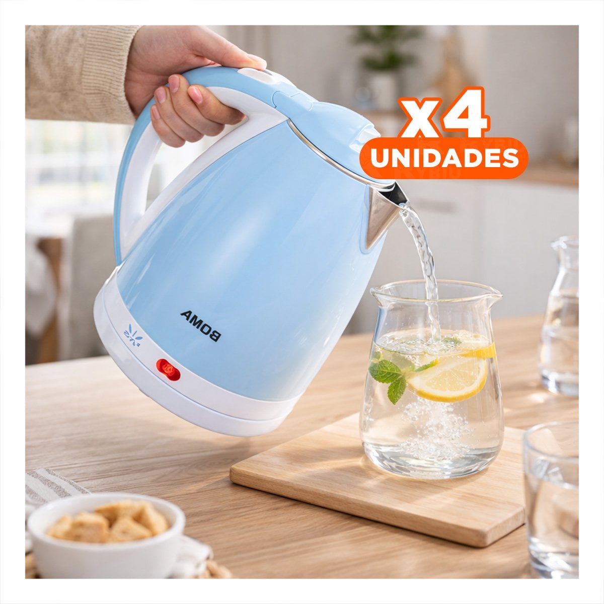 PACK4 TETERA PORTATIL 2L CELESTE PARA BEBIDAS RAPIDAS YREGALO STICKER - 1