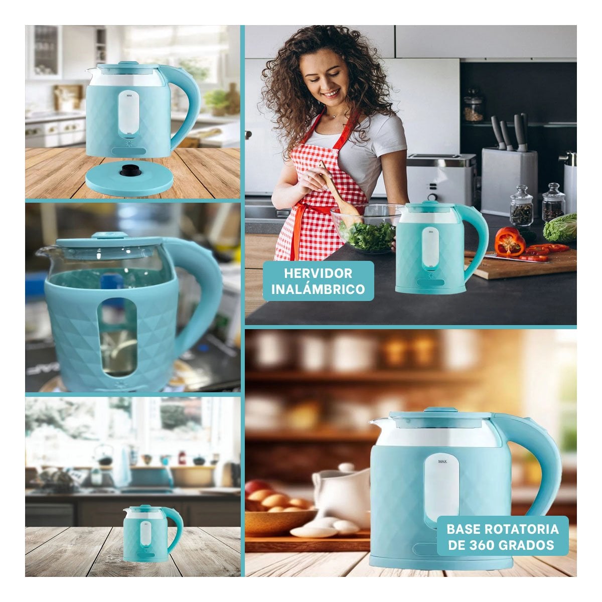 KETTLE PORTATIL ELECTRICO DE VIDRIO 2L PARA HOGAR Y OFICINA COLOR CELESTE YSTICKY - 2