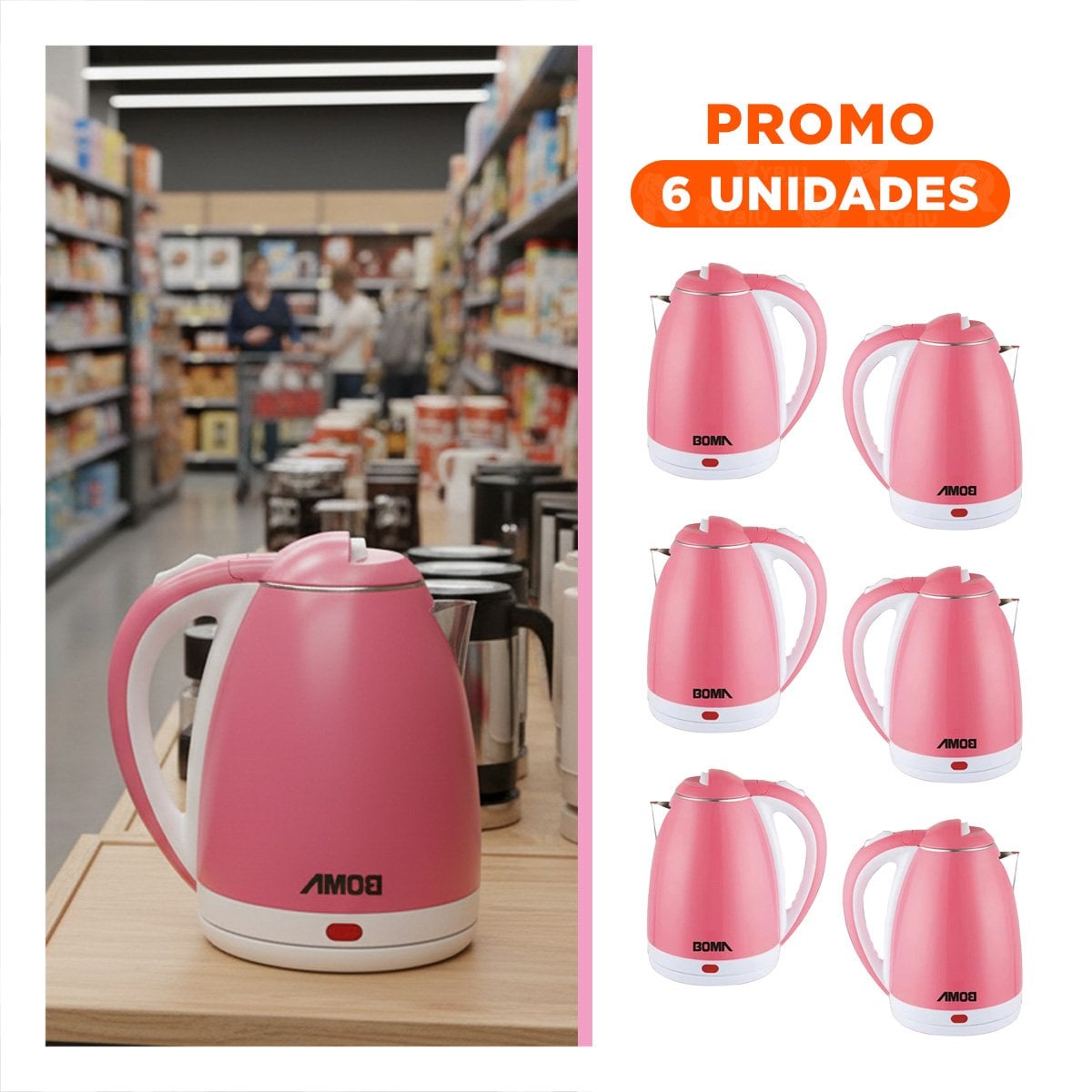 PACK6 TETERA MODERNA 2L ROSADO CON FUNCION DE AUTOAPAGADO YREGALO STICKER - 1