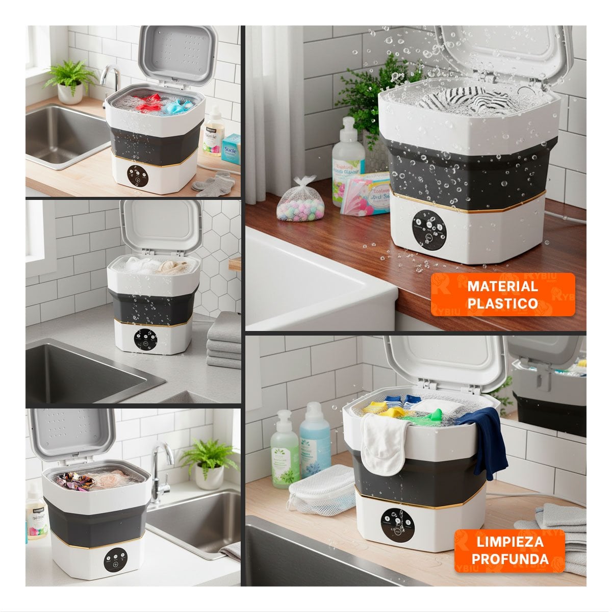 LAVADORA MINI 26X26X24,5 CM COLOR NEGRO Y BLANCO PARA USO DIARIO YSTICKY - 2