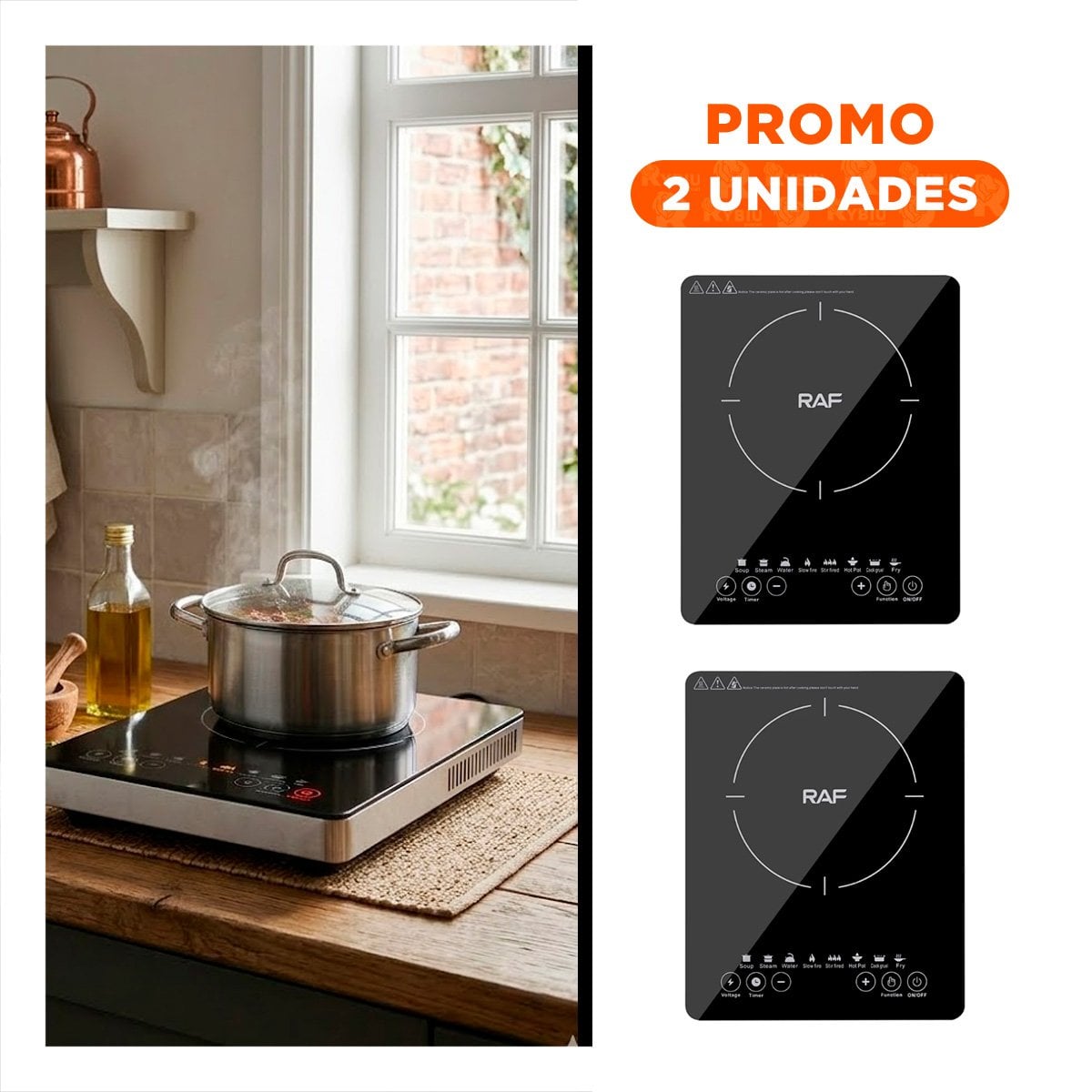 PACK2 PARRILLA ELECTRICA DE INDUCCION 1 HORNILLA NEGRO PARA HOGAR YREGALO STICKER - 1