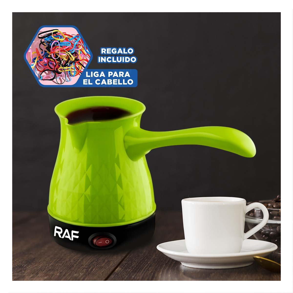 EQUIPO DE PLASTICO Y ACERO INOXIDABLE TURCO 500ML VERDE PARA CAFE RAPIDO YLIGAS REGALO - 2