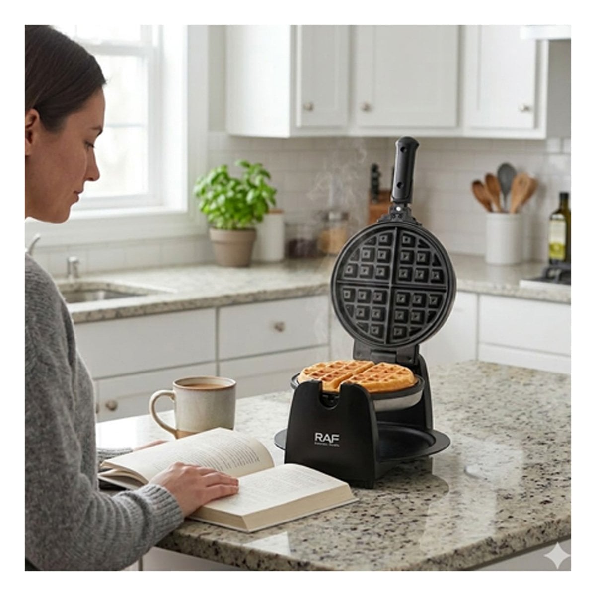 WAFLERA GIRATORIA PROFESIONAL DE ALUMINIO NEGRO PARA COCINA MODERNA HOGAR - 1