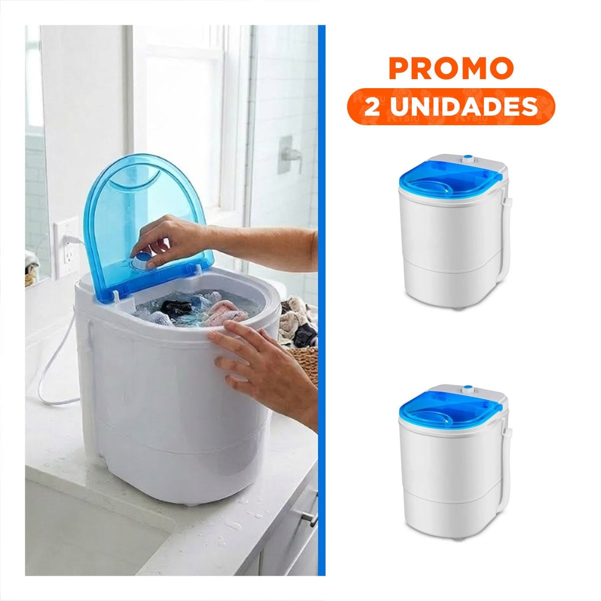 PACK2 EQUIPO MINI PARA LAVADO COLOR BLANCO Y AZUL 55X32X28 CM PARA HOGAR YREGALO STICKER - 1
