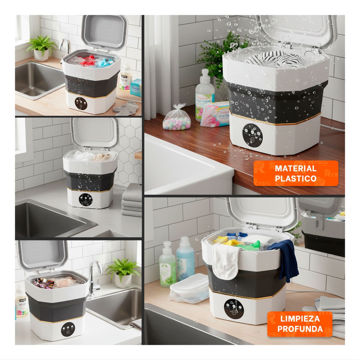 PACK4 MAQUINA PEQUENA DE LAVADO NEGRO Y BLANCO PARA HOGAR 26X26X24,5 CM YREGALO STICKER - 2