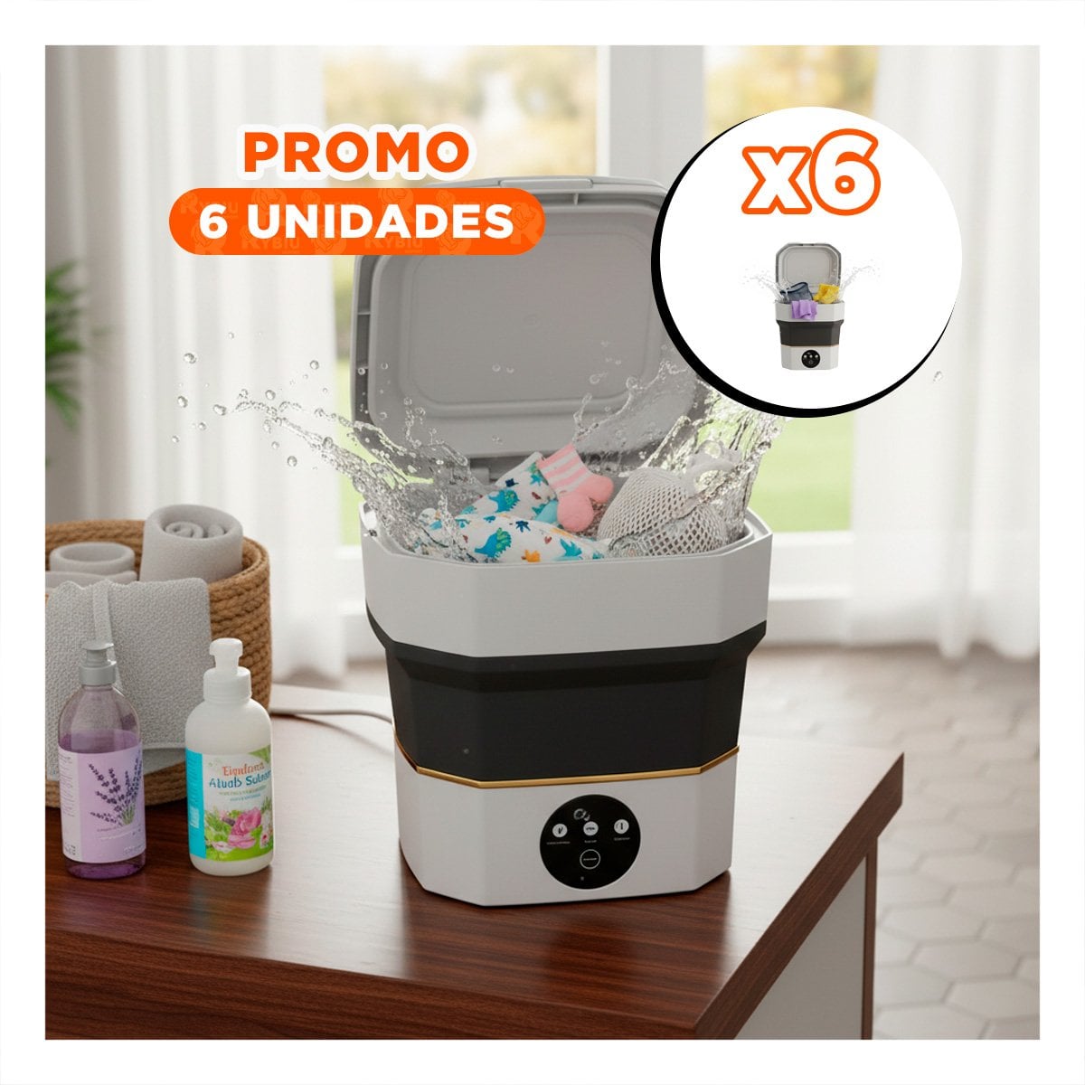 PACK6 LAVADORA COMPACTA NEGRO Y BLANCO 26X26X24,5 CM PARA ESPACIOS REDUCIDOS YPAPEL REGALO - 1