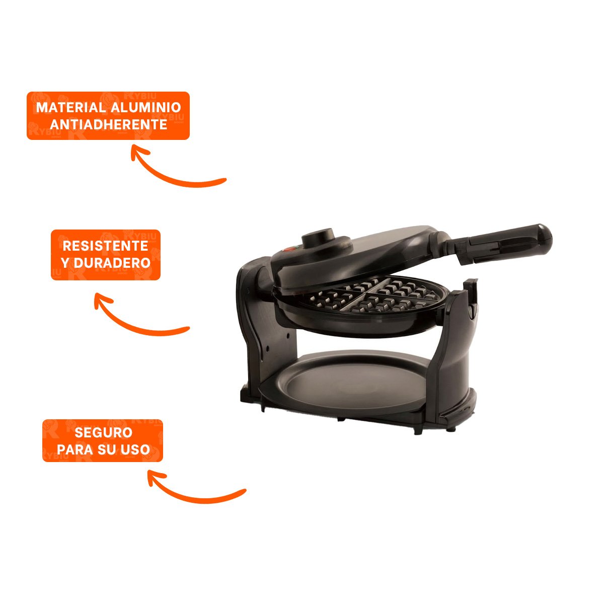 MAQUINA PARA WAFLES DE ALUMINIO NEGRO GIRATORIA CON ANTIADHERENTE DE CASA YPAPEL REGALO - 5