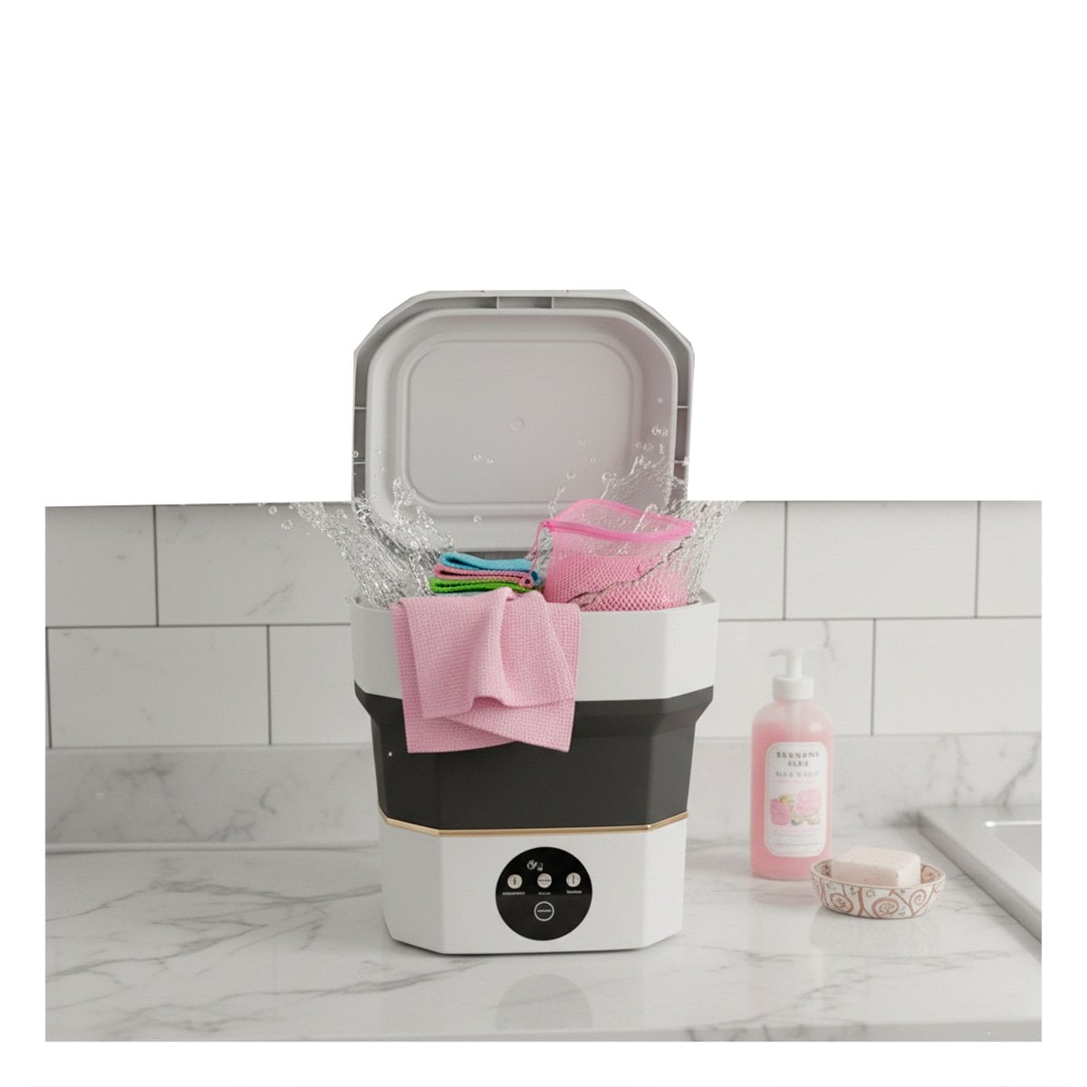 MAQUINA DE LAVAR COLOR NEGRO Y BLANCO PLEGABLE 26X26X24,5 CM PORTATIL YREGALO STICKER - 2