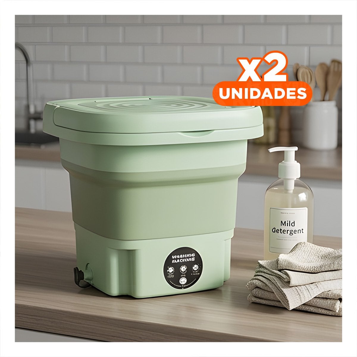 PACK2 LAVA ROPA DE PLASTICO MINI PLEGABLE VERDE PARA VIAJE Y DEPARTAMENTOS YPAPEL REGALO - 1