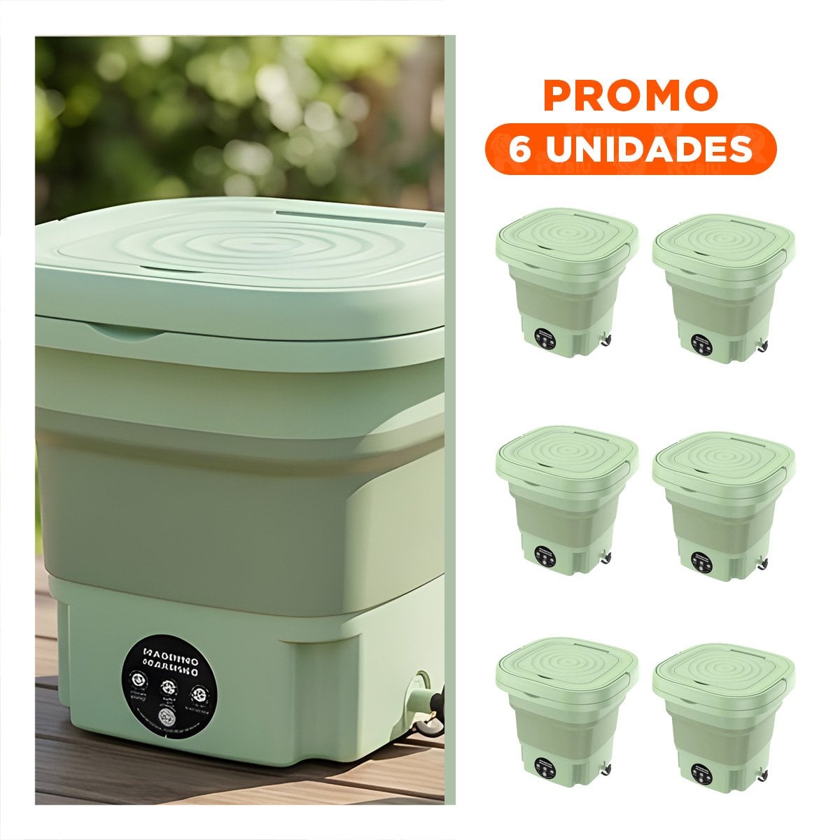 PACK6 LAVADORETA PLEGABLE DE PLASTICO VERDE PORTATIL PARA LAVAR EN EL HOGAR YREGALO STICKER - 1