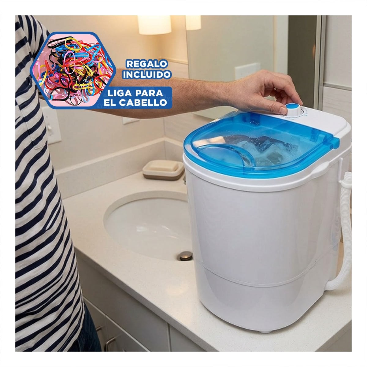 EQUIPO DE LAVADO COMPACTO BLANCO Y AZUL PARA HOGAR 55X32X28 CM YLIGAS REGALO - 2