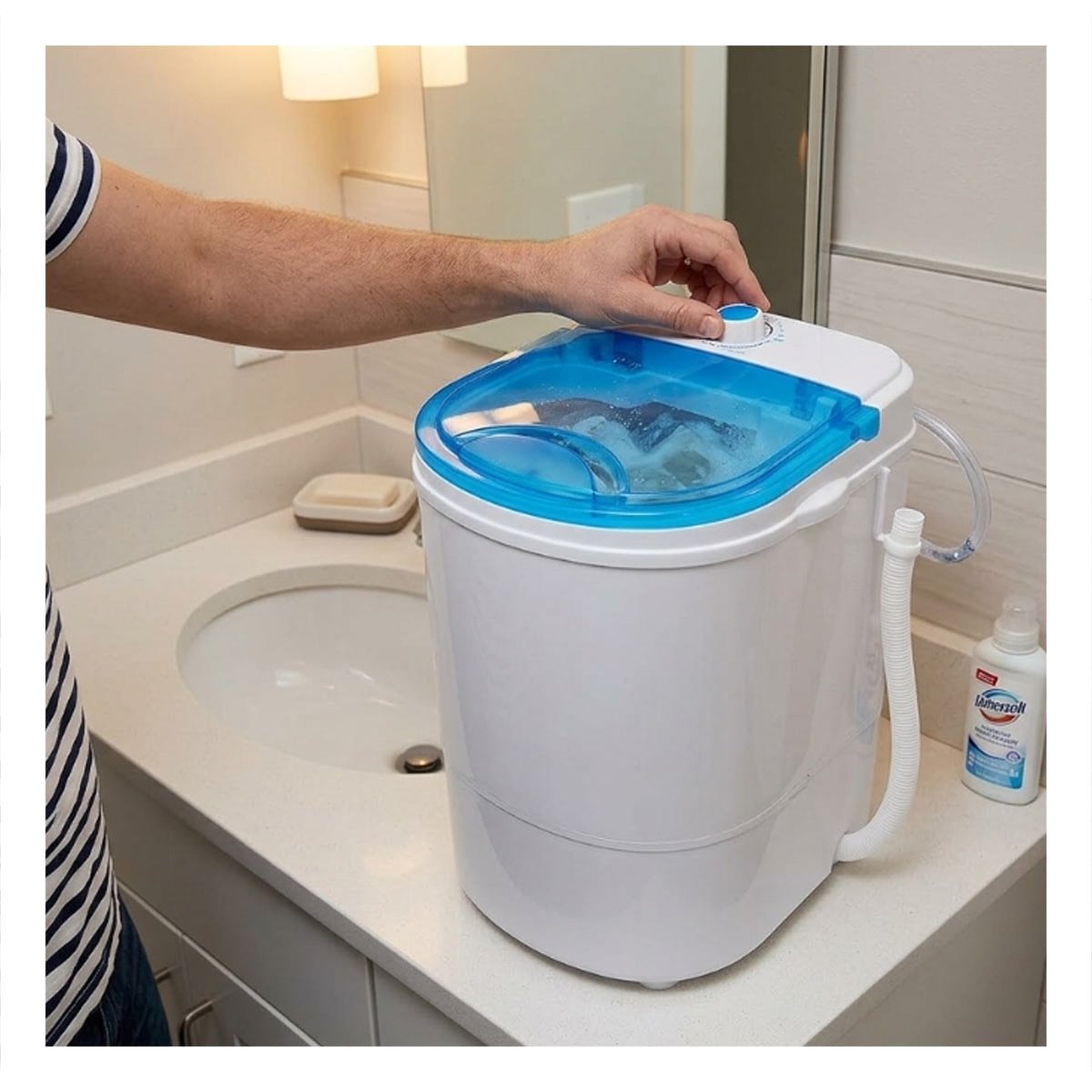 EQUIPO DE LAVADO COMPACTO BLANCO Y AZUL PARA HOGAR 55X32X28 CM YLIGAS REGALO - 3