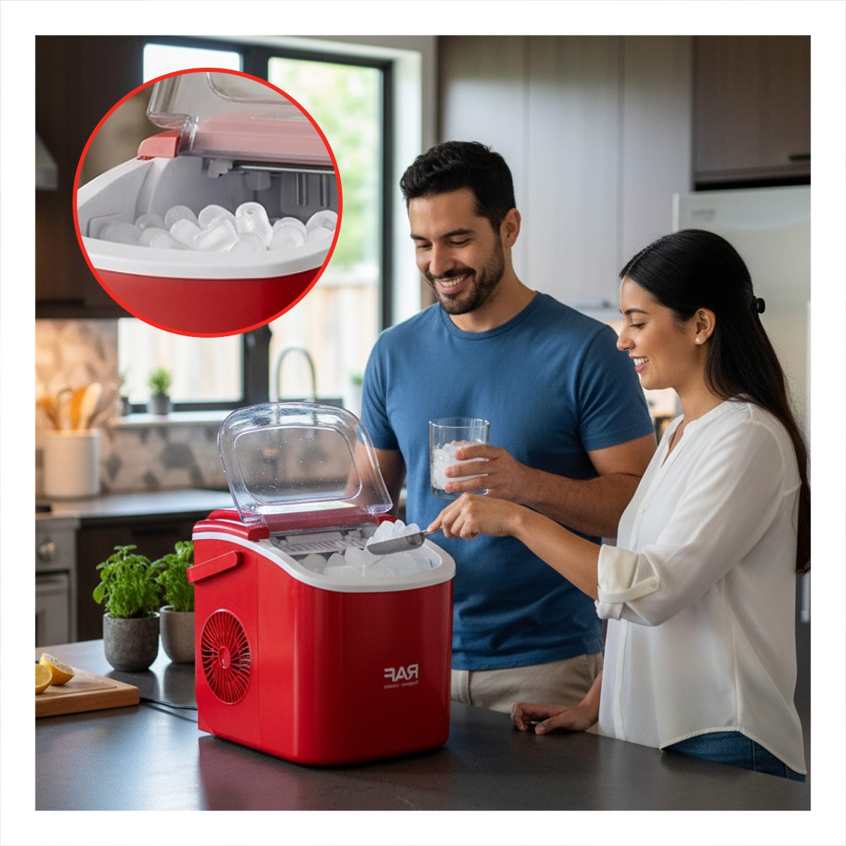 PRODUCTOR DE PLASTICO COLOR ROJO PARA HIELO MODERNO EN COCINA Y OFICINA YPAPEL REGALO - 2