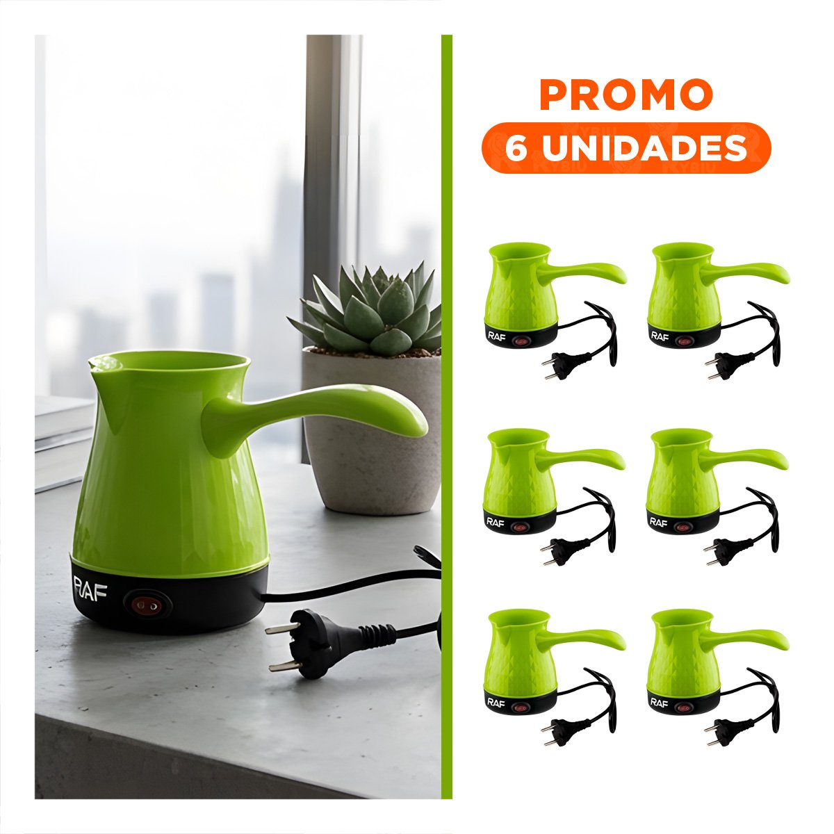 PACK6 EQUIPO PARA CAFE TURCO DE ACERO INOXIDABLE 500ML VERDE Y PLASTICO FINO YREGALO STICKER - 1