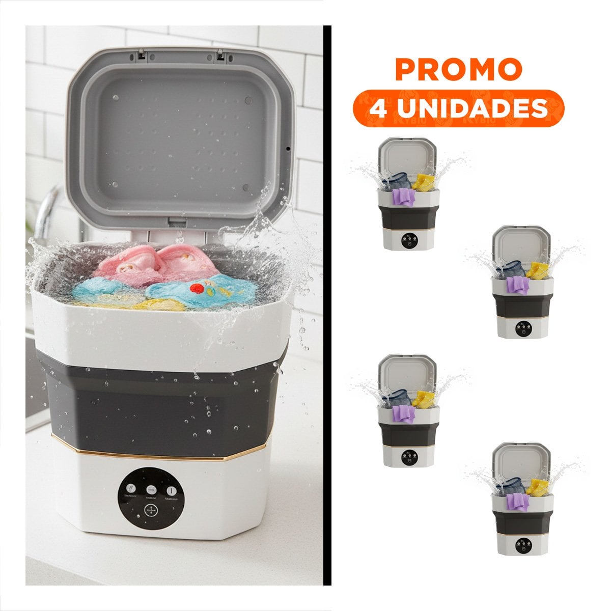 PACK4 LAVADORA DOMESTICA COLOR NEGRO Y BLANCO PARA CASA 26X26X24,5 CM - 1