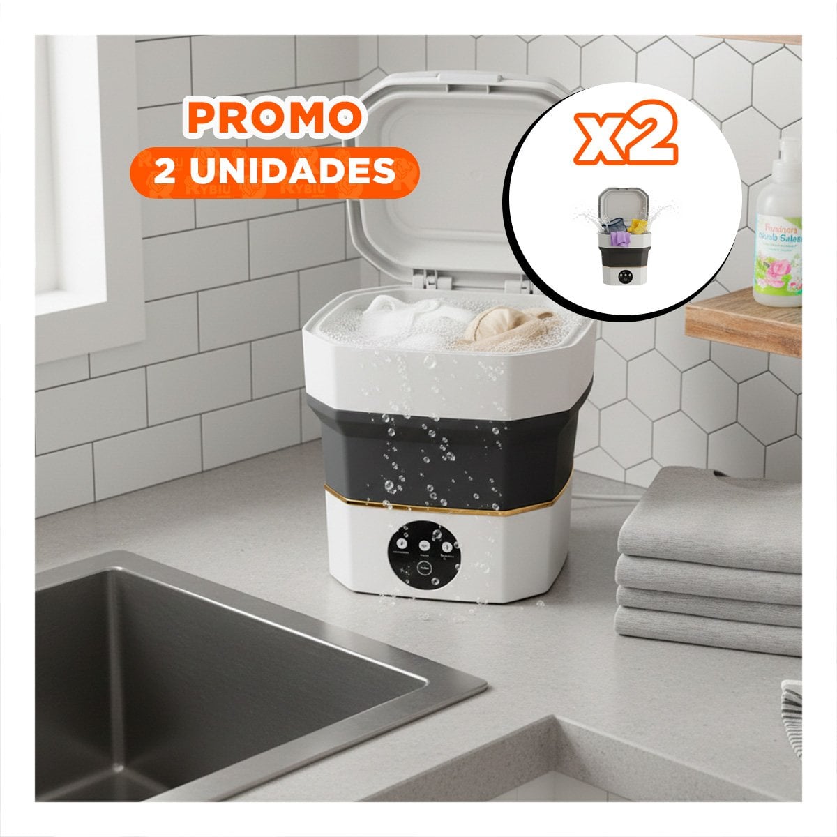 PACK2 LAVARROPA PLEGABLE NEGRO Y BLANCO PARA CASA 26X26X24,5 CM - 1