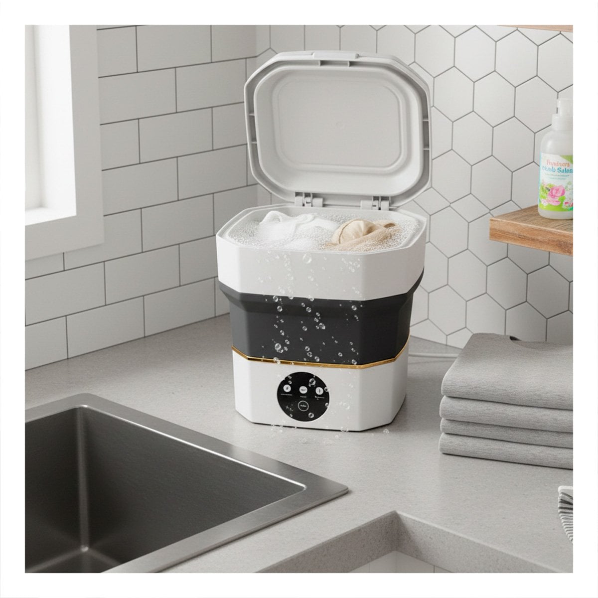 PACK2 MAQUINA COMPACTA DE LAVADO 26X26X24,5 CM COLOR NEGRO Y BLANCO YPAPEL REGALO - 2