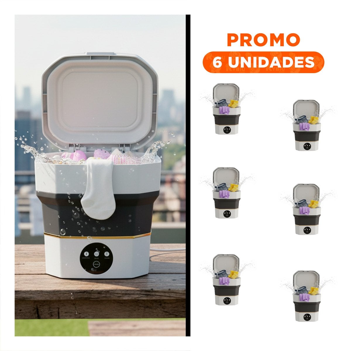 PACK6 LAVARROPA DOMESTICO COLOR NEGRO Y BLANCO PARA USO DIARIO 26X26X24,5 CM YREGALO STICKER - 1