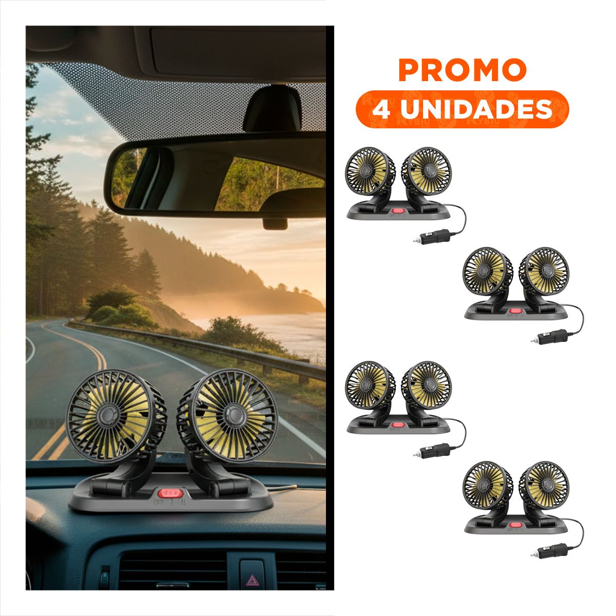 PACK4 DISPOSITIVO DE AIRE PARA CARRO 2 CABEZALES NEGRO CON AMARILLO DE CALIDAD - 1