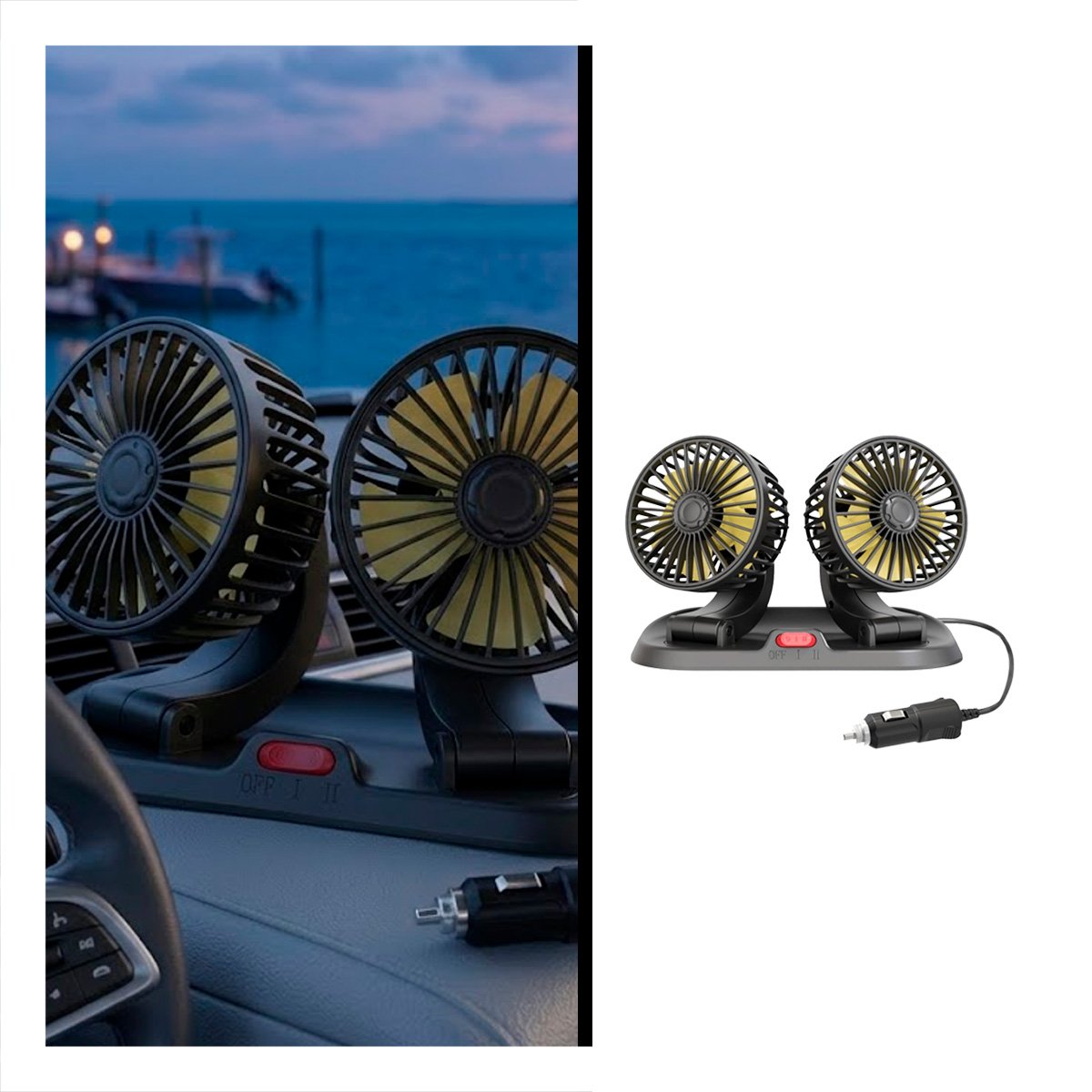 VENTILACION PARA VEHICULO CON 2 CABEZALES GIRATORIO NEGRO CON AMARILLO PRO YSTICKY - 5