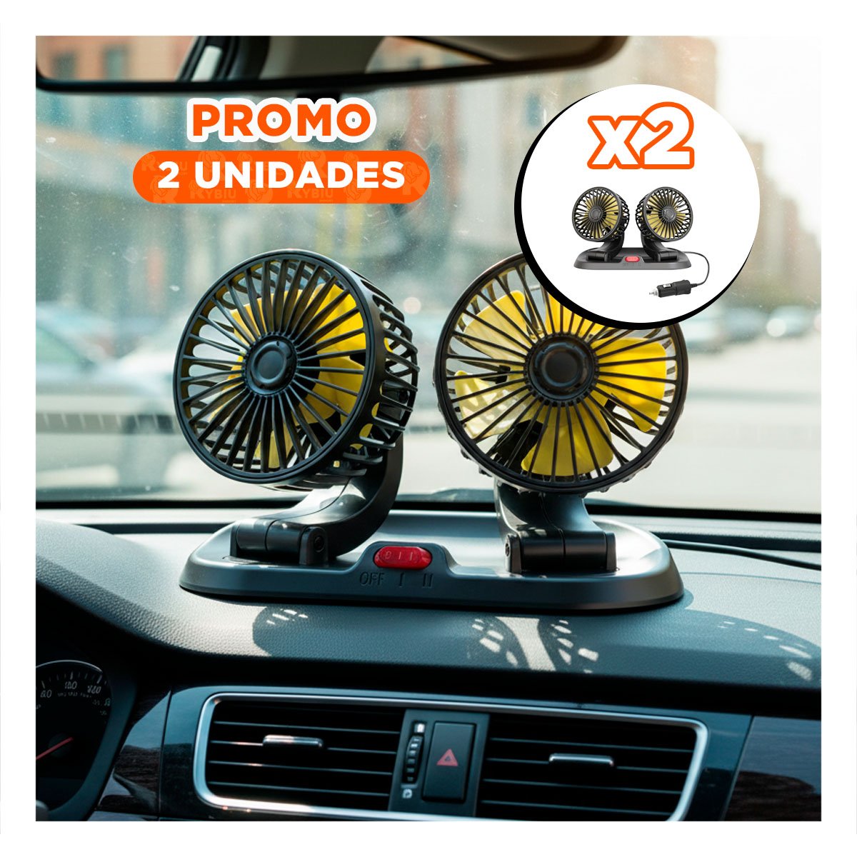 PACK2 SOPLADOR PARA AUTO CON 2 CABEZALES NEGRO CON AMARILLO POTENTE Y SILENCIOSO - 1