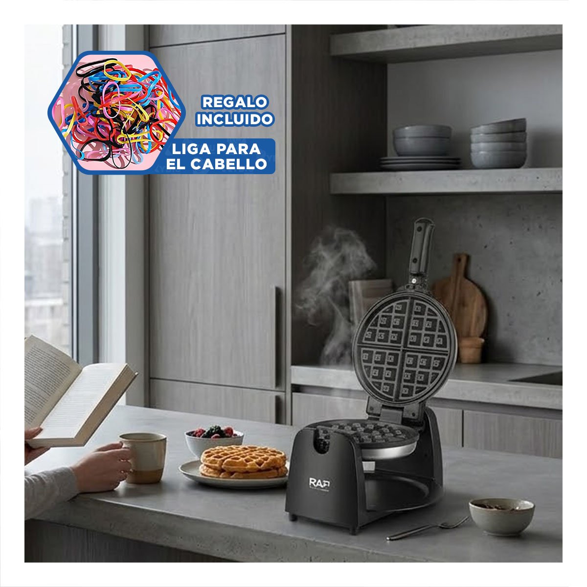 WAFLERA DE ALUMINIO NEGRO GIRATORIA PARA COCINA CON REVESTIMIENTO DE LUJO YLIGAS REGALO - 2