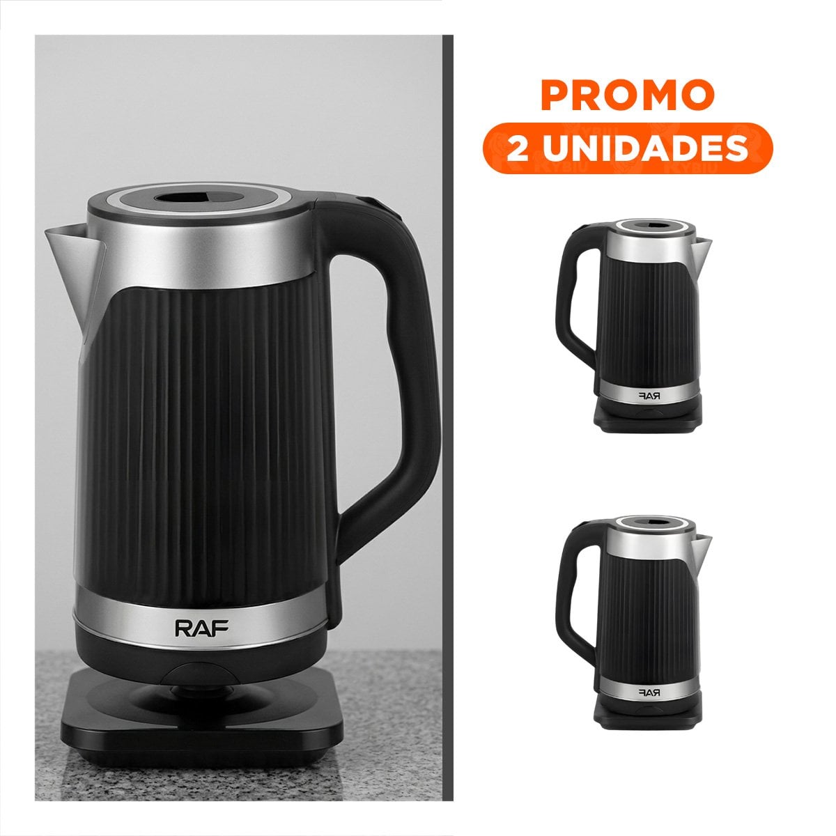 PACK2 JARRA ELECTRICA DE 3.5L EN ABS Y ACERO NEGRO CON UNA BASE GIRATORIA YREGALO STICKER - 1