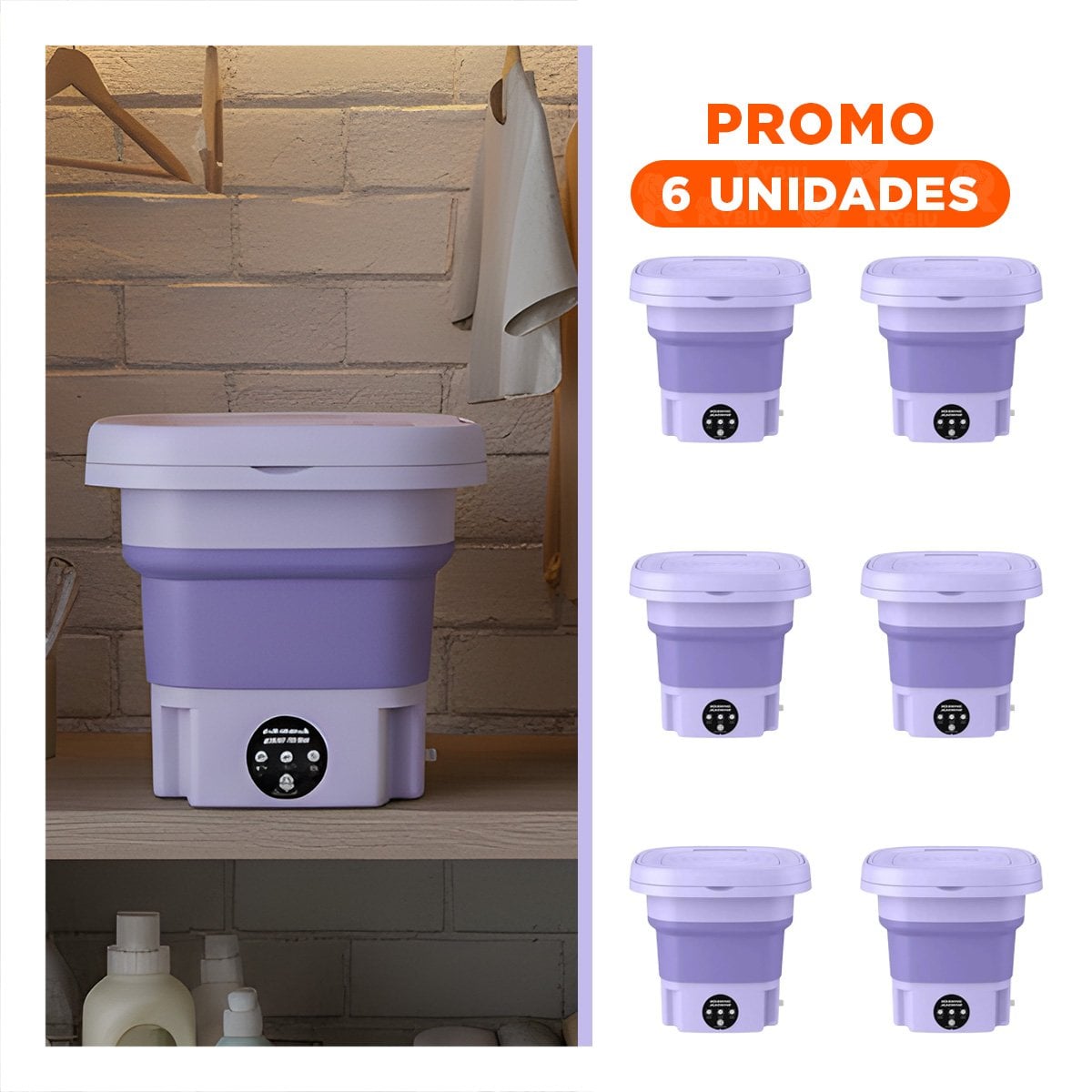 PACK6 ELECTRODOMESTICO PORTATIL PLEGABLE DE PLASTICO MORADO PARA ROPA YREGALO STICKER - 1