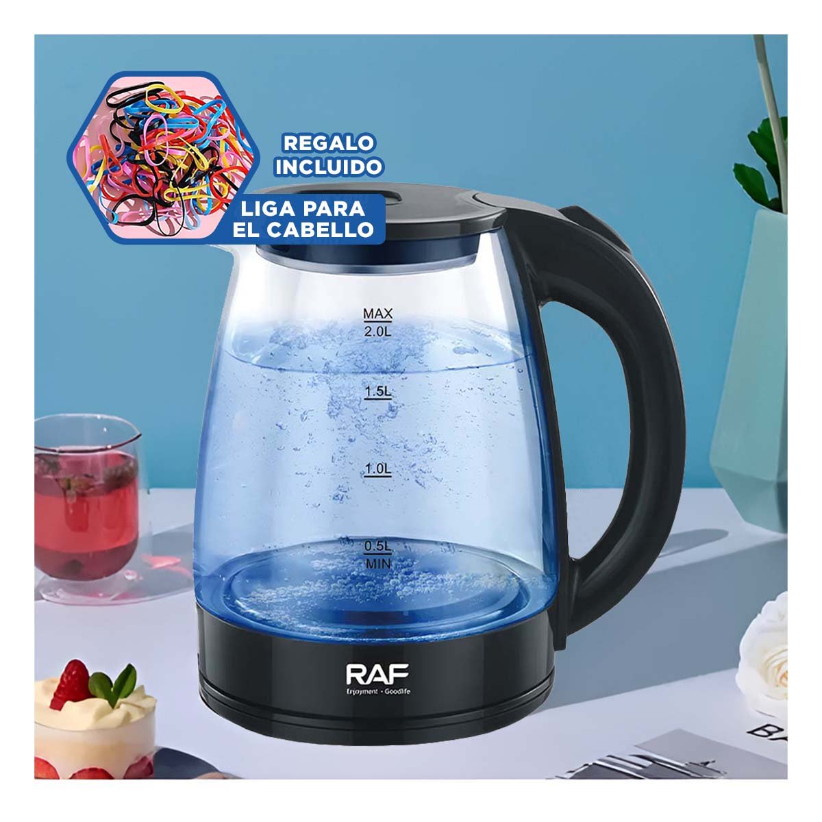 CALENTADOR ELECTRICO 2L NEGRO DE ACERO Y VIDRIO MODERNO PARA COCINA RAPIDA YLIGAS REGALO - 2