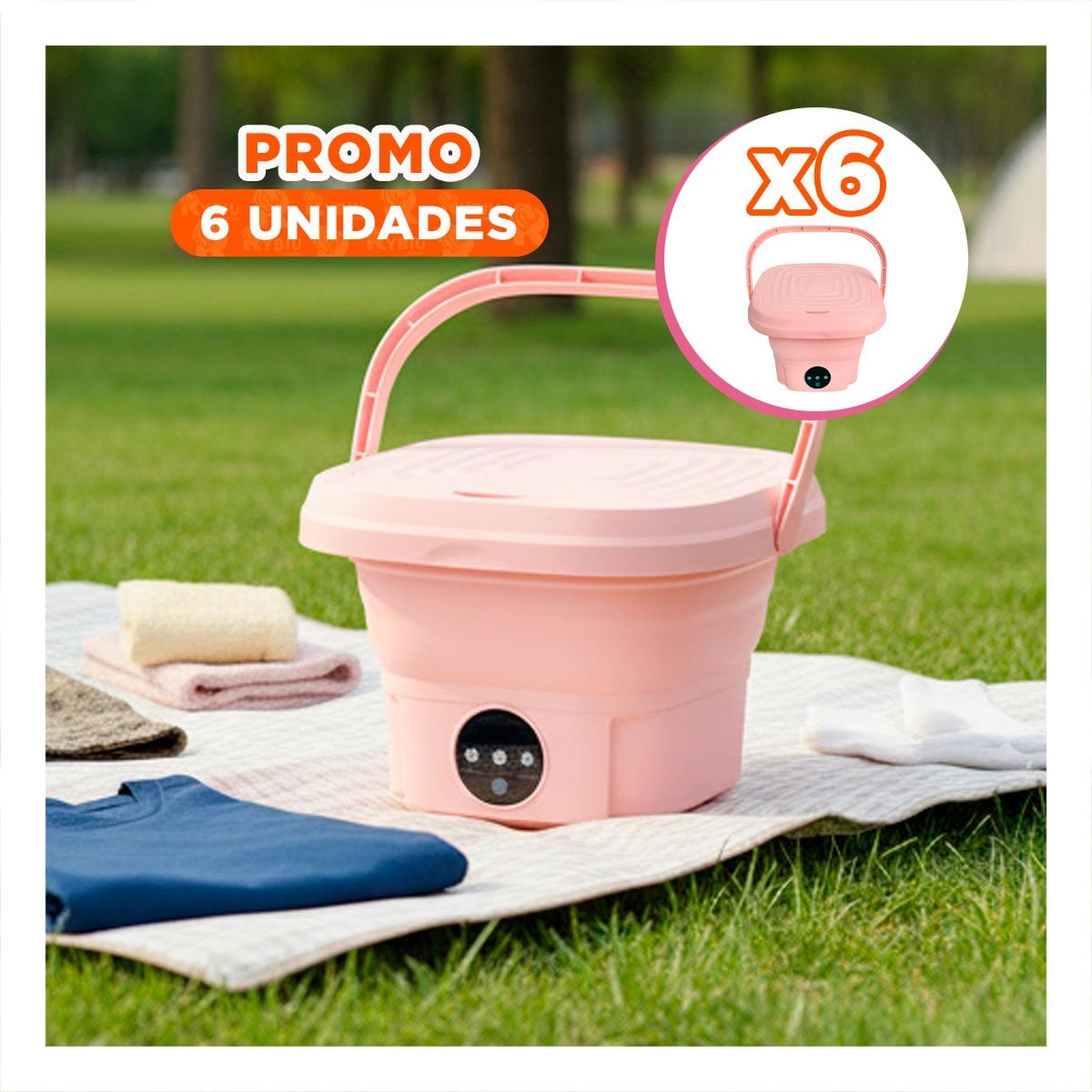 PACK6 LAVADORETA MINI PLEGABLE PORTATIL DE PLASTICO PARA USO DIARIO COLOR ROSADO YPAPEL REGALO - 1