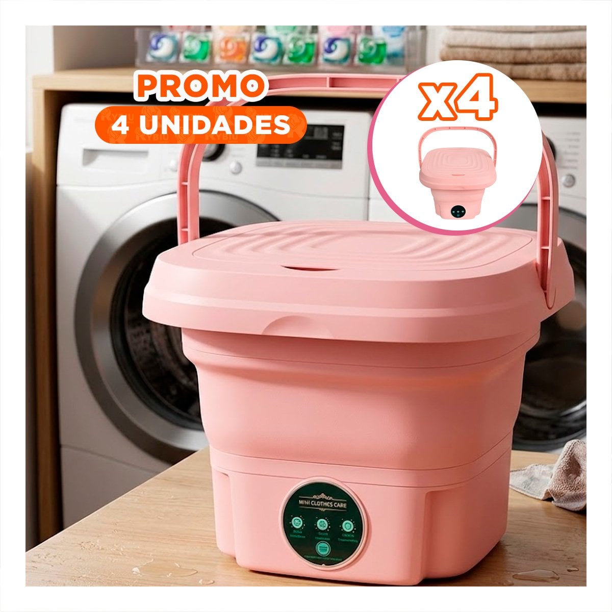 PACK4 MAQUINITA DE LAVAR PLEGABLE DE PLASTICO PORTATIL PARA DEPARTAMENTOS ROSADO YPAPEL REGALO - 1