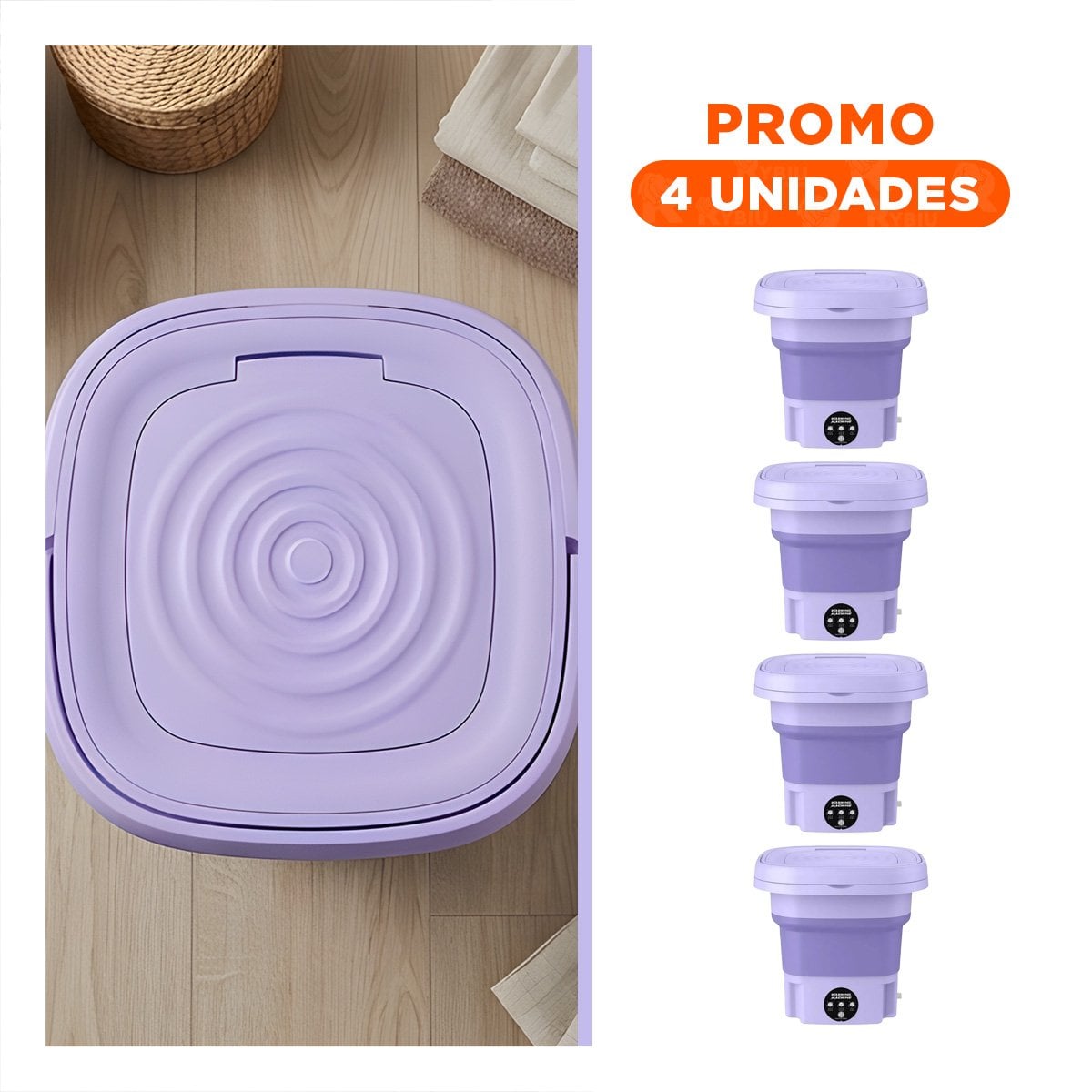 PACK4 ELECTRODOMESTICO PLEGABLE PORTATIL DE PLASTICO MORADO PARA ROPA DE CASA - 1