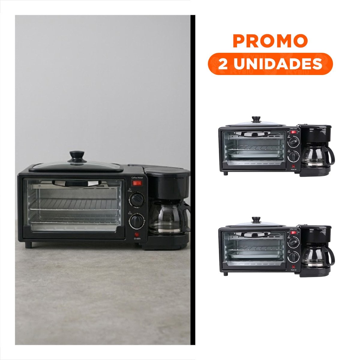 PACK2 COMBO PARA COCINA CON HORNO Y CAFETERA 3 EN 1 NEGRO VIDRIO DE BOROSILICO YREGALO STICKER - 1