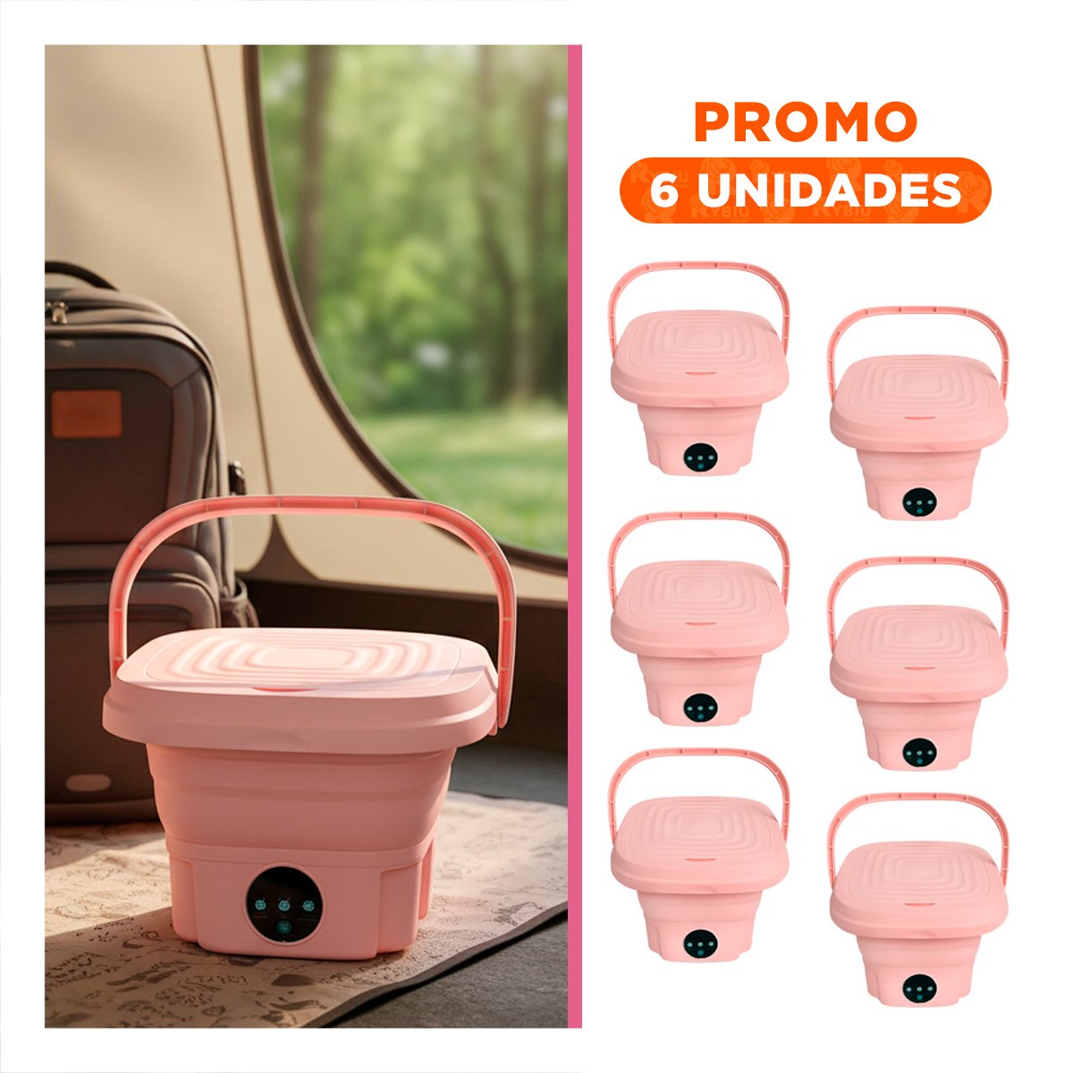 PACK6 LAVADORITA PLEGABLE PORTATIL DE PLASTICO PARA VIAJE Y HOGAR COLOR ROSADO YREGALO STICKER - 1