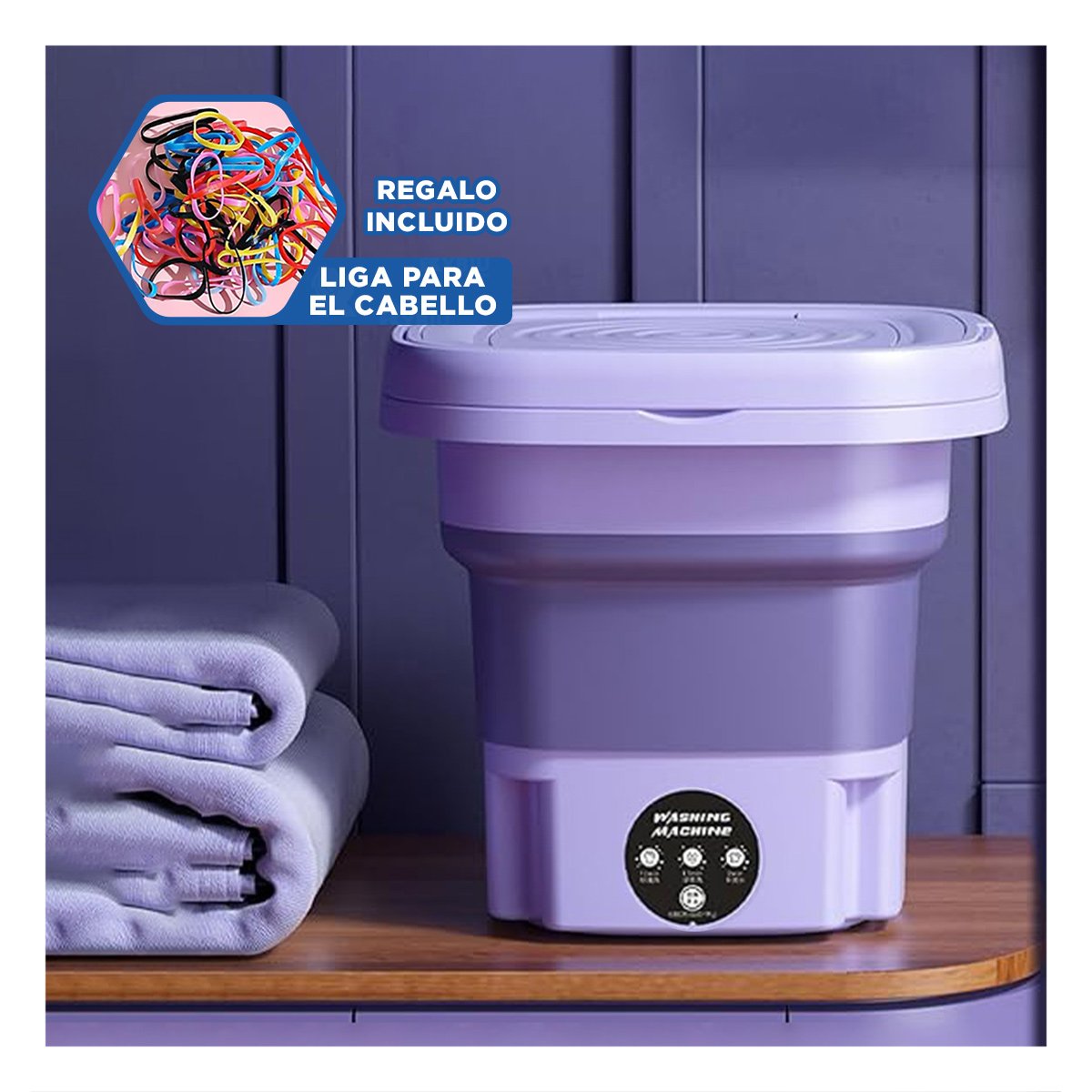 MAQUÍNA DE LAVADO PORTATIL PLEGABLE MORADO DE PLASTICO DE GRAN CAPACIDAD YLIGAS REGALO - 2