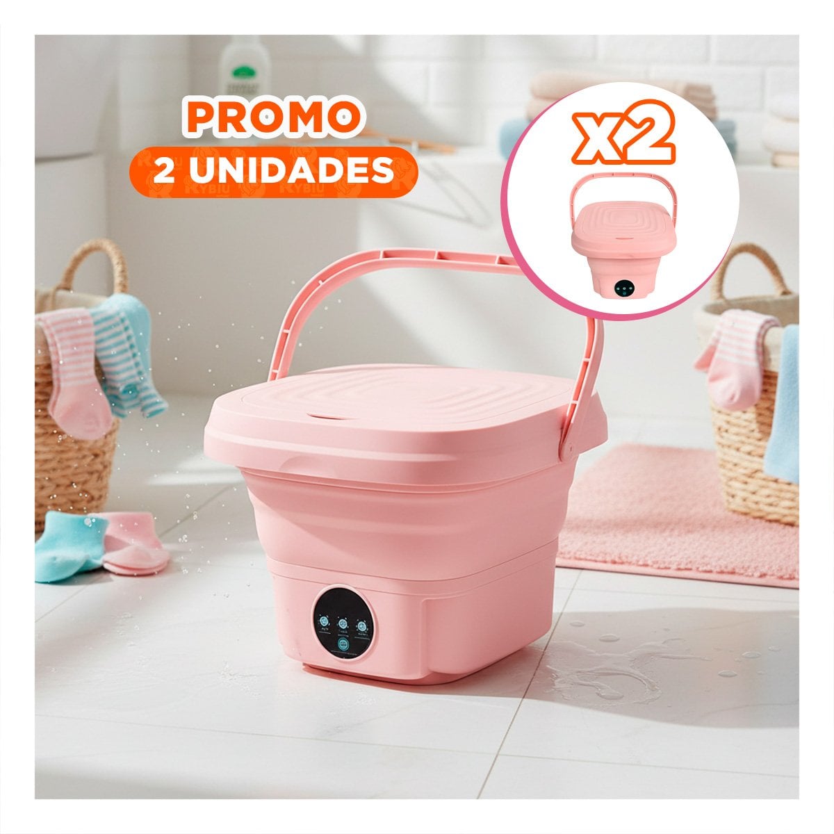 PACK2 LAVANDINA MINI PLEGABLE DE PLASTICO PARA ROPA LIGERA EN COLOR ROSADO CASA YPAPEL REGALO - 1