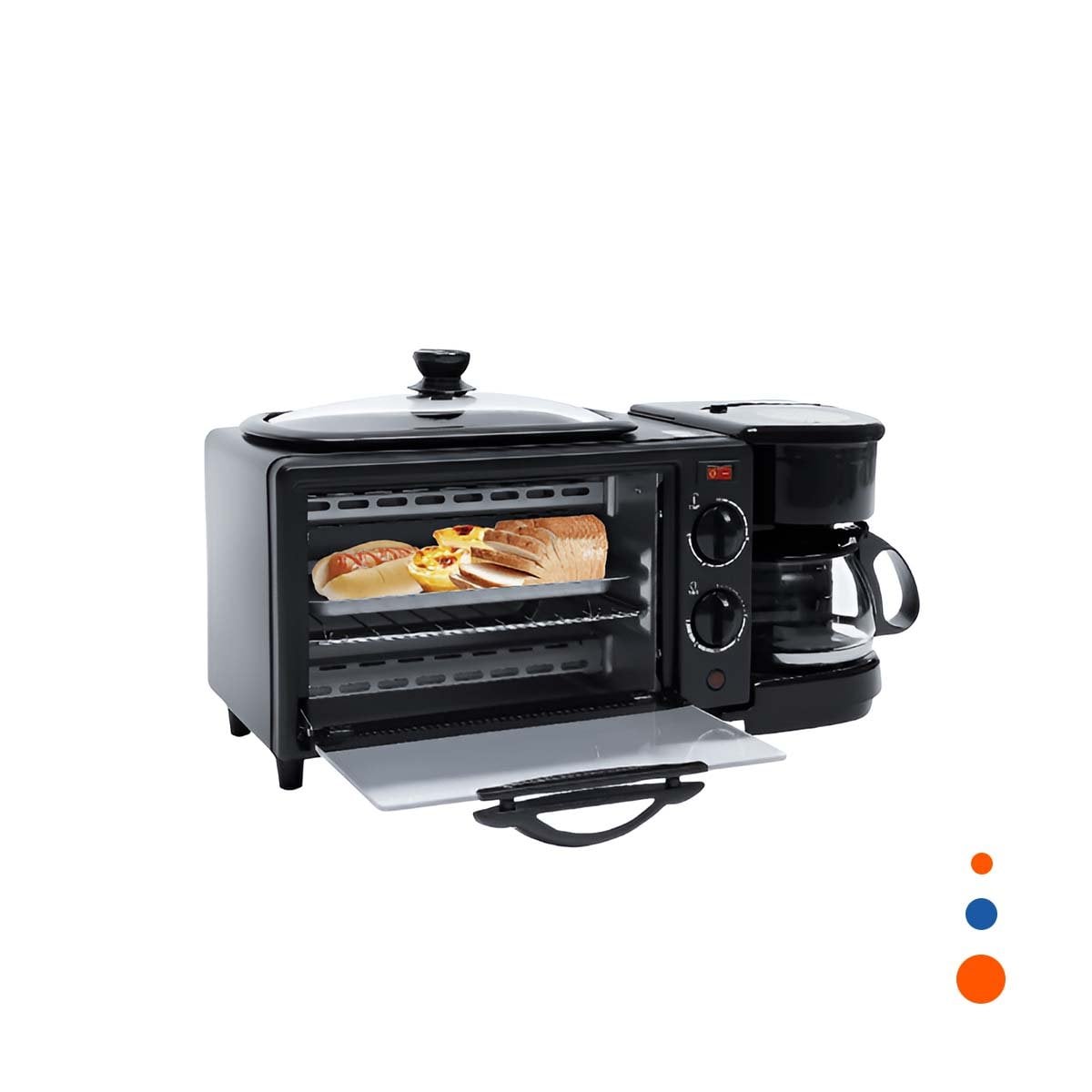 COMBO DE COCINA CON HORNO Y CAFETERA 3 EN 1 NEGRO DE VIDRIO DE BOROSILICO YREGALO STICKER - 1