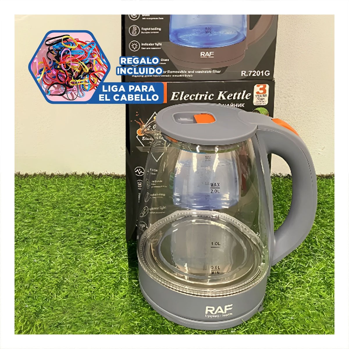CALENTADOR DE AGUA DE 2 LITROS DE VIDRIO Y ACERO PLOMO POTENTE PARA COCINA YLIGAS REGALO - 2
