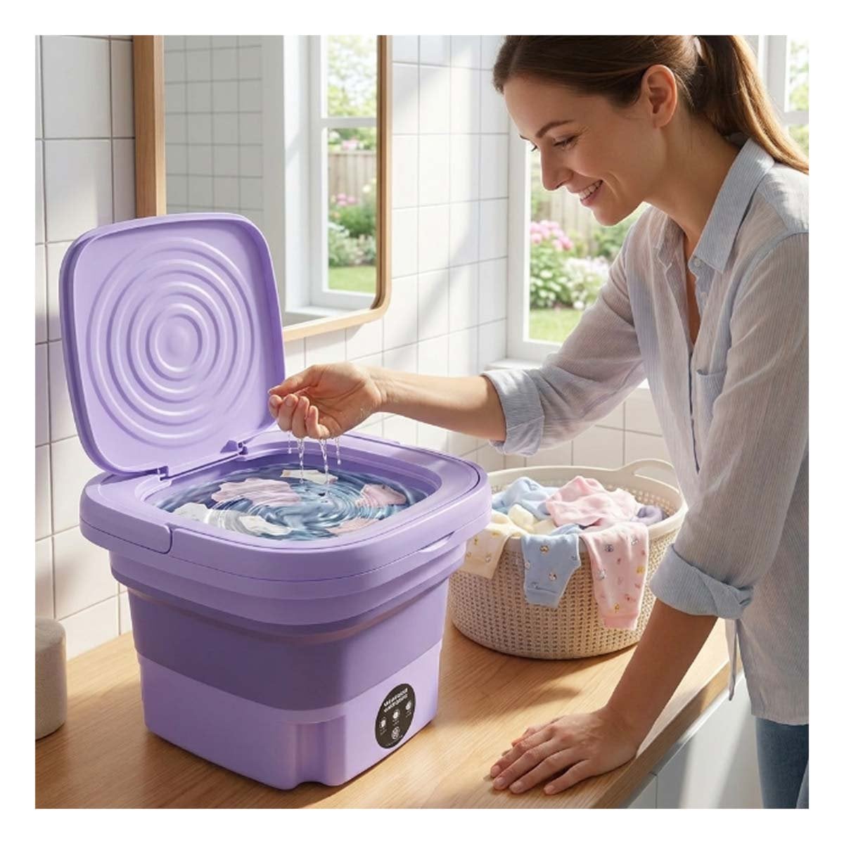 PACK2 LAVARROPAS DE PLASTICO PLEGABLE PORTATIL MORADO PARA CUIDADO DE LA ROPA YPAPEL REGALO - 5