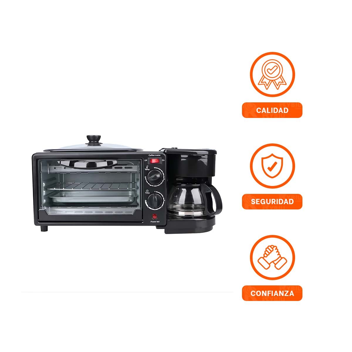 MAQUINA DE DESAYUNO CON HORNO Y CAFETERA 3 EN 1 NEGRO DE VIDRIO YSTICKY - 5
